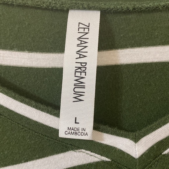 Green & white horizontal striped v neck tunic with rolled short sleeves - Picture 4 of 5
